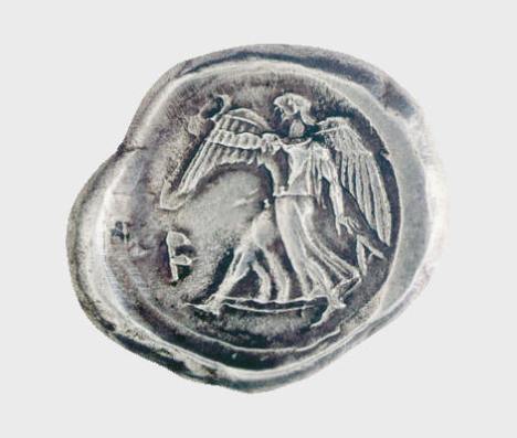 Αργυρός στατήρ Ήλιδος, μέσα 5ου αι. π.Χ. Νομισματικό Μουσείο, Αθήνα. Η Νίκη σε έντονη κίνηση, κρατά στεφάνι, το τιμητικό έπαθλο των νικητών στους αθλητικούς αγώνε